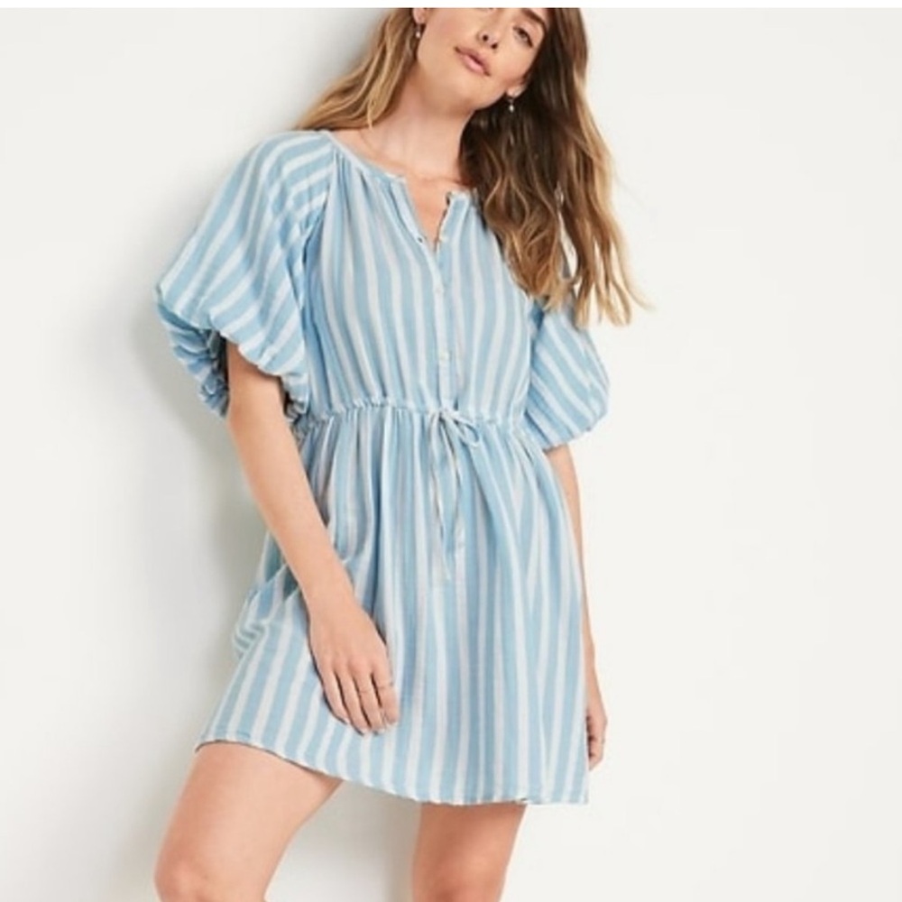 Old Navy Light Blue and White Striped Cotton Mini Dress Size XXL